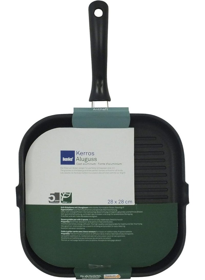 Kela 15156 Kerros Grill Pan 28x28 cm - Cast Aluminum with 6-Star Greblon C3+ Non-Stick Coating - Induction Compatible Square Griddle Pan for Steak & Vegetables - German Quality - Black - Image 3